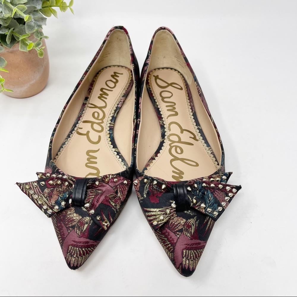 Sam Edelman Raisa Tapestry & Studded Bow Flats
